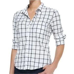 Frank And Eileen Barry Crinkle Shirt Womens XS White Black Check Capsule Spring